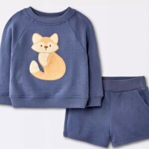 NWT Cloud Island Baby Boy Fox Outfit Set 18 Months Navy 2PC Sweatshirt & Shorts